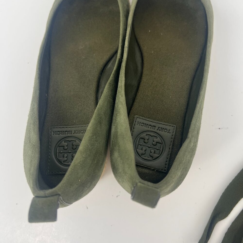 Tory Burch Heather Espadrille Ankle Wrap Wedge Leccio Green Suede - Picture 10 of 12